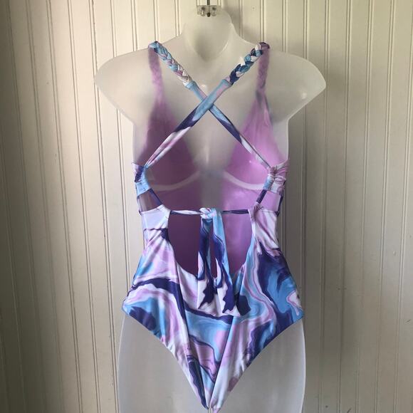 BECCA Retail $138 Blue Lavender Agate Braided Strap One Piece Swimsuit Size M - Picture 5 of 7